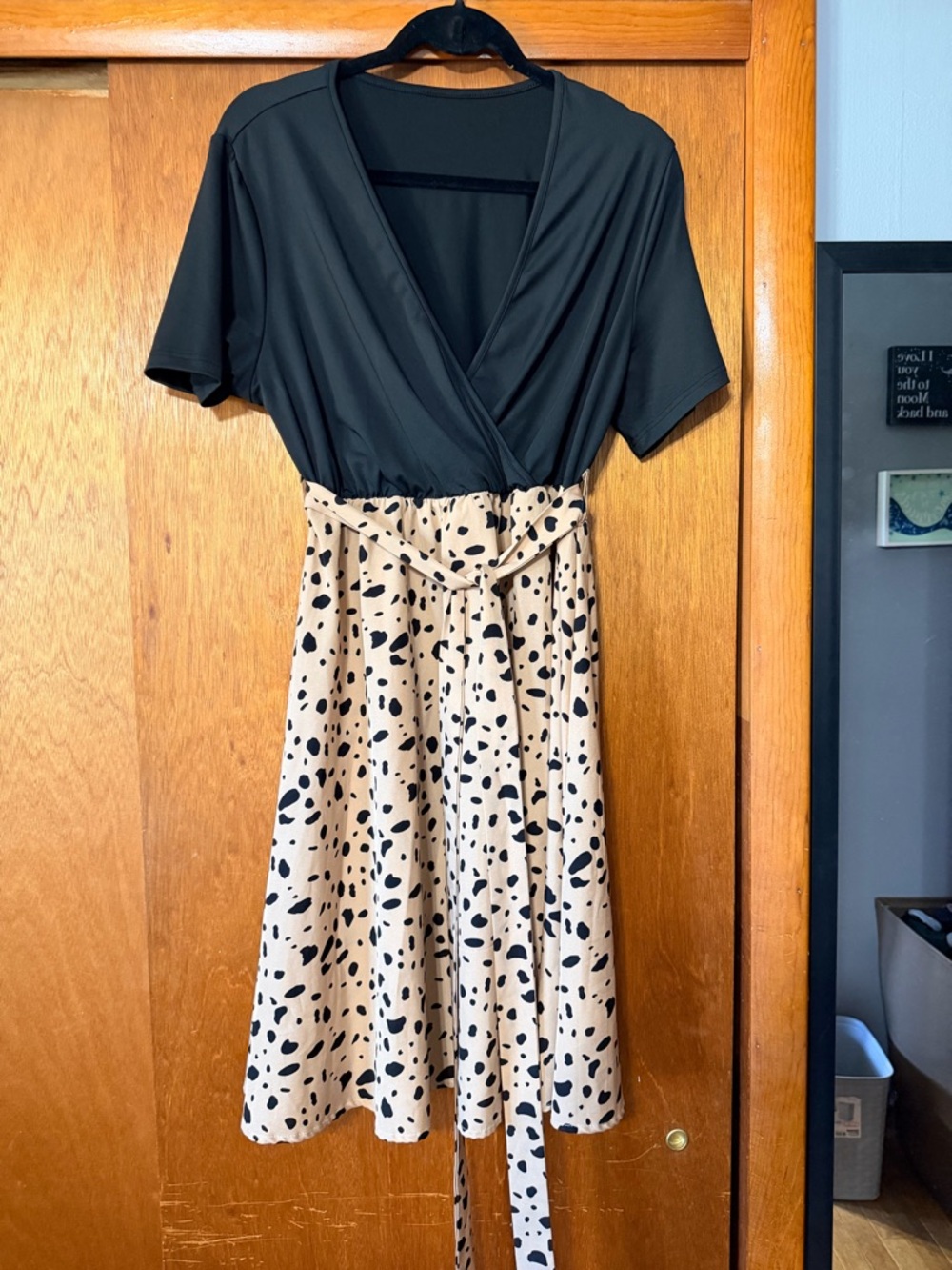 Black & Beige Dalmatian Print Wrap Dress